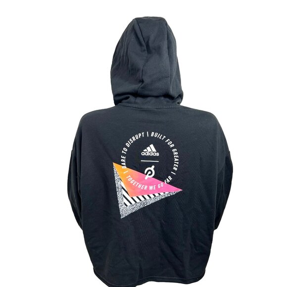 Adidas x Peloton Women’s Cropped Hoodie Black Logos Graphic Sweatshirt H48722 - Picture 3 of 14